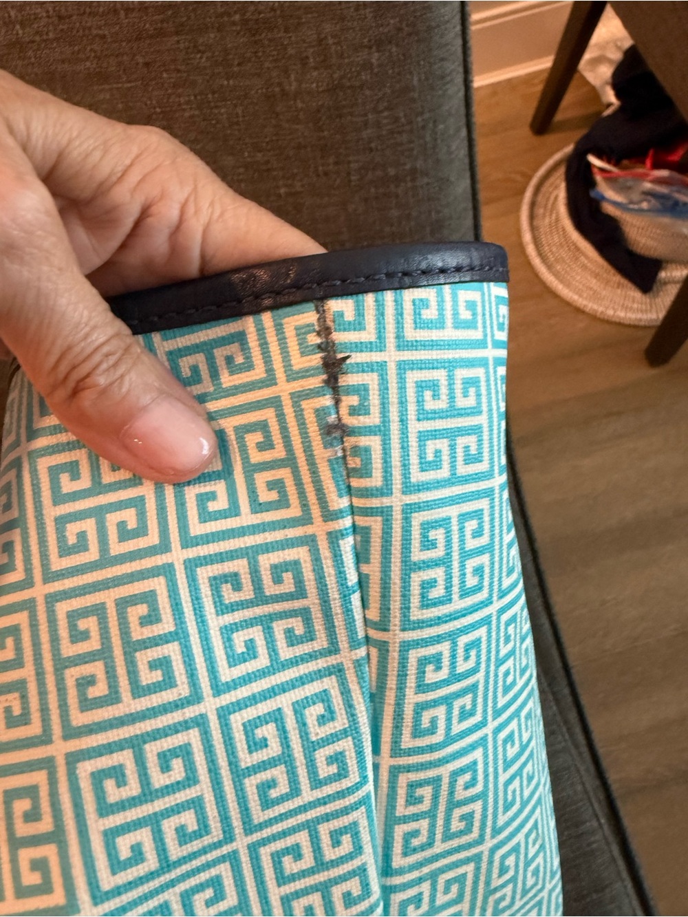 Jonathan Adler Duchess Medium E/W Tote Blue Greek Key – $198 Retail - Picture 9 of 11